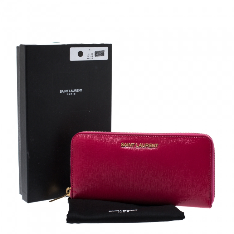Pre Owned Saint Laurent Fuchsia Patent Leather Zip Around Wallet 