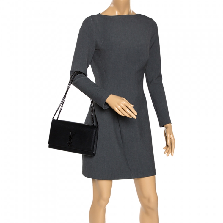 Pre Owned Saint Laurent Black Leather Medium Kate Shoulder Bag
