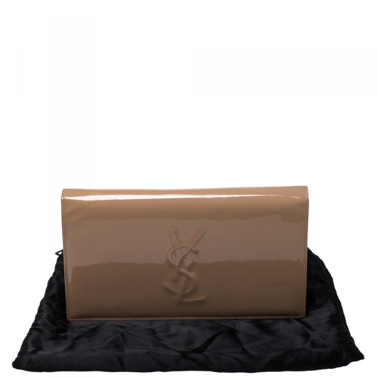 Pre Owned Saint Laurent Nude Patent Leather Belle De Jour Flap Clutch