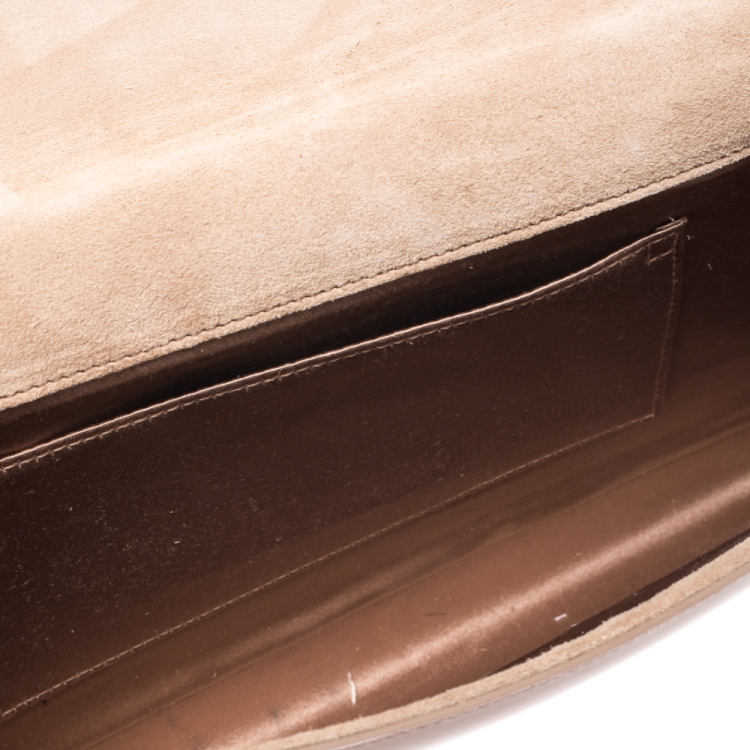 Pre Owned Saint Laurent Nude Patent Leather Belle De Jour Flap Clutch