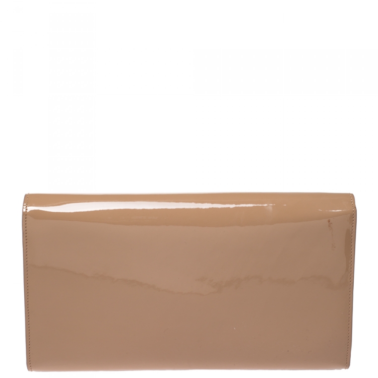 Pre Owned Saint Laurent Nude Patent Leather Belle De Jour Flap Clutch