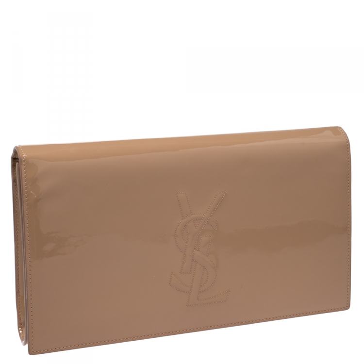 Pre Owned Saint Laurent Nude Patent Leather Belle De Jour Flap Clutch