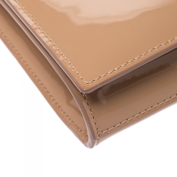 Pre Owned Saint Laurent Nude Patent Leather Belle De Jour Flap Clutch