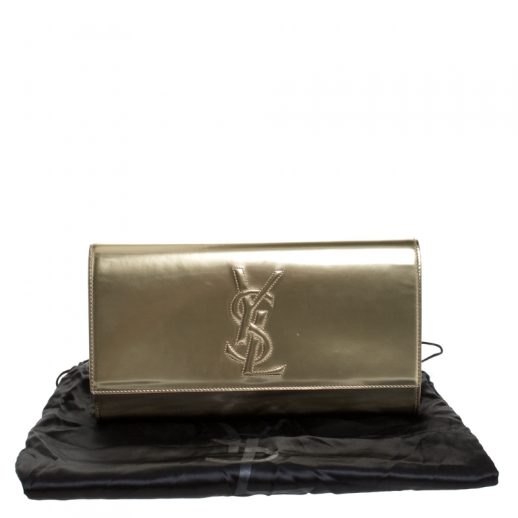 Pre Owned Saint Laurent Gold Patent Leather Belle De Jour Flap Clutch