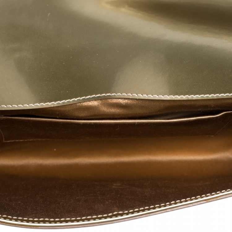 Pre Owned Saint Laurent Gold Patent Leather Belle De Jour Flap Clutch