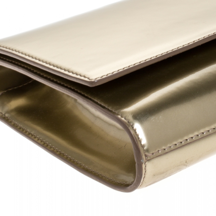 Pre Owned Saint Laurent Gold Patent Leather Belle De Jour Flap Clutch