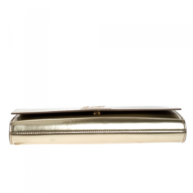 Pre Owned Saint Laurent Gold Patent Leather Belle De Jour Flap Clutch