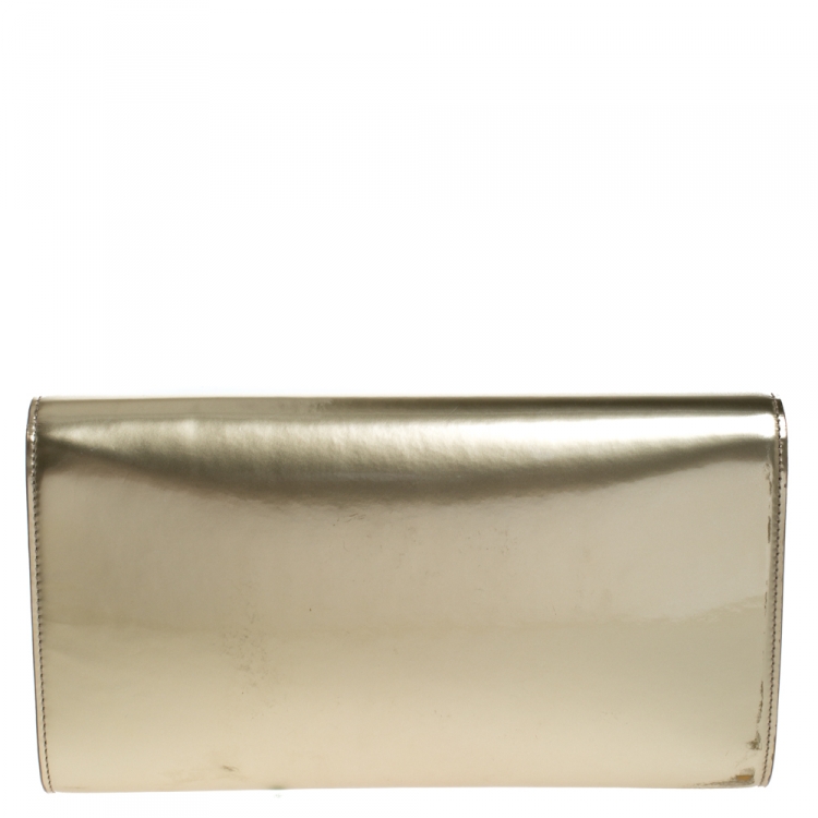 Pre Owned Saint Laurent Gold Patent Leather Belle De Jour Flap Clutch