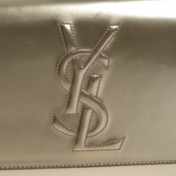 Pre Owned Saint Laurent Gold Patent Leather Belle De Jour Flap Clutch
