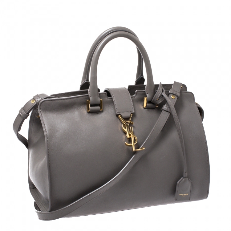 Pre Owned Saint Laurent Grey Leather Small Monogramme Cabas Tote