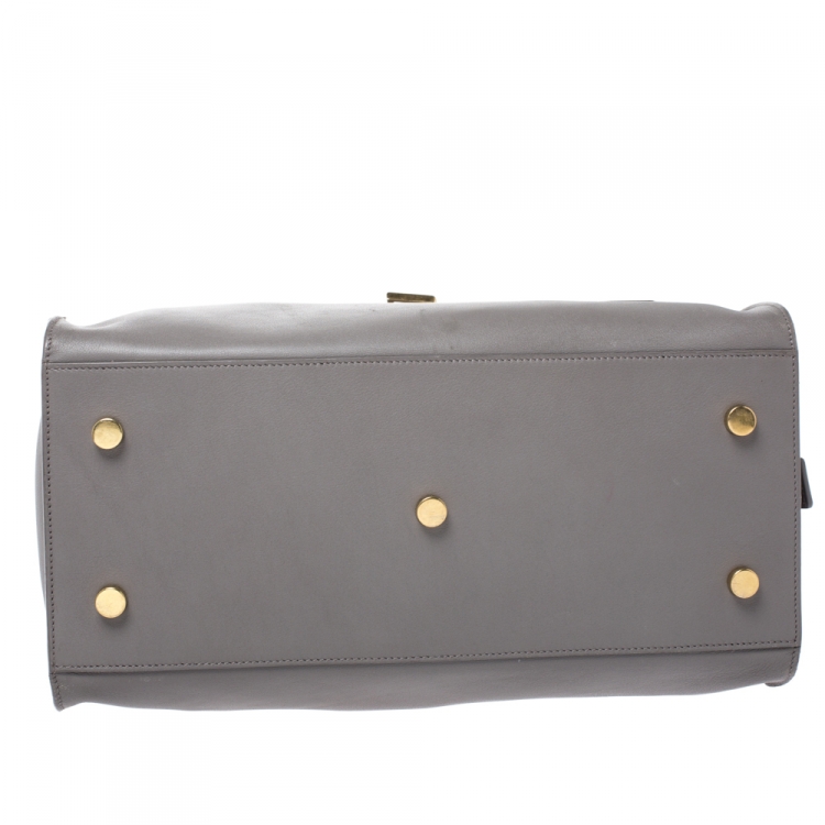 Pre Owned Saint Laurent Grey Leather Small Monogramme Cabas Tote