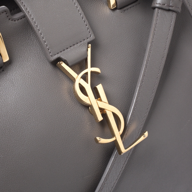 Pre Owned Saint Laurent Grey Leather Small Monogramme Cabas Tote