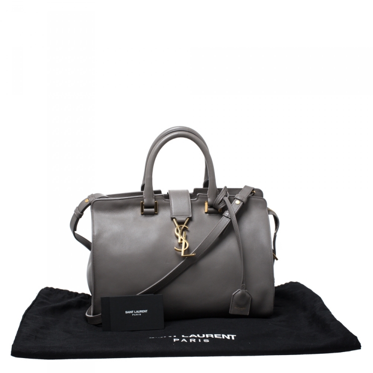 Pre Owned Saint Laurent Grey Leather Small Monogramme Cabas Tote