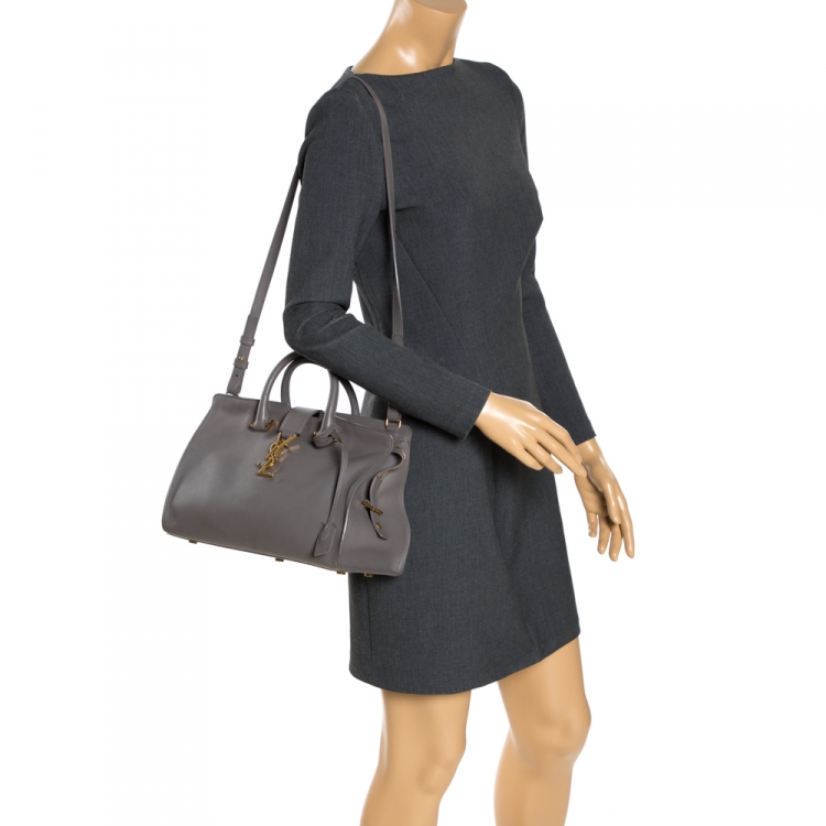Pre Owned Saint Laurent Grey Leather Small Monogramme Cabas Tote
