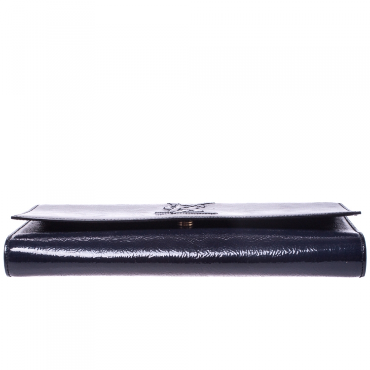 Pre Owned Saint Laurent Navy Blue Patent Leather Belle De Jour Flap Clutch