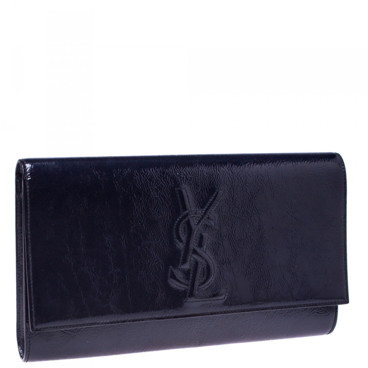 Pre Owned Saint Laurent Navy Blue Patent Leather Belle De Jour Flap Clutch