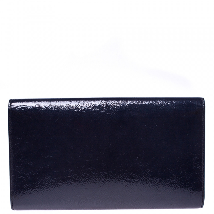 Pre Owned Saint Laurent Navy Blue Patent Leather Belle De Jour Flap Clutch
