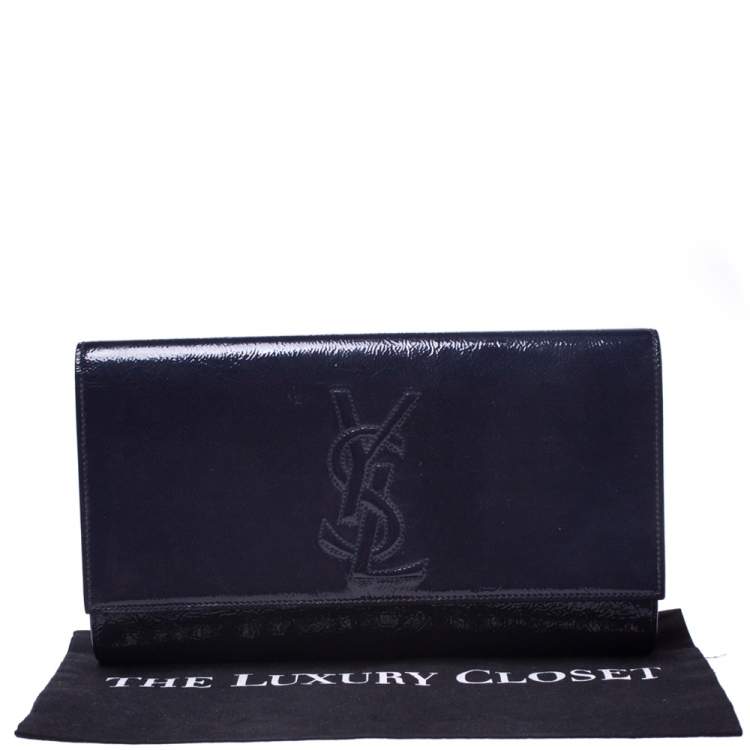 Pre Owned Saint Laurent Navy Blue Patent Leather Belle De Jour Flap Clutch