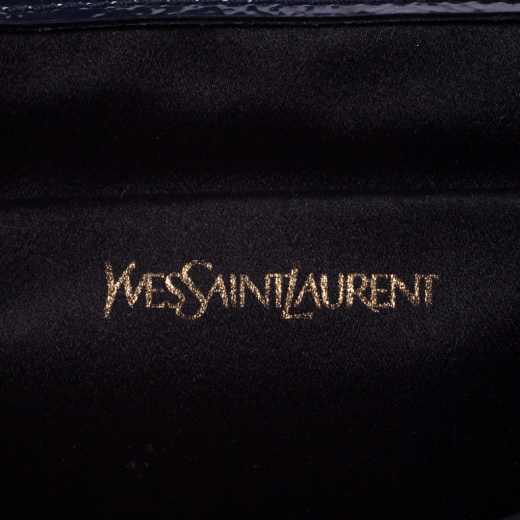 Pre Owned Saint Laurent Navy Blue Patent Leather Belle De Jour Flap Clutch