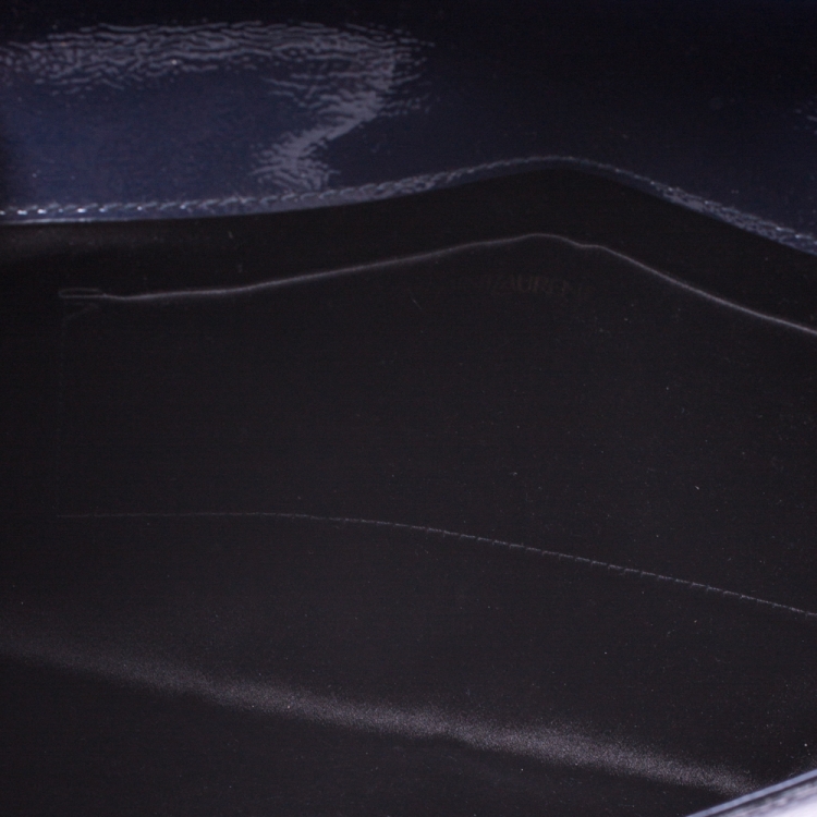 Pre Owned Saint Laurent Navy Blue Patent Leather Belle De Jour Flap Clutch