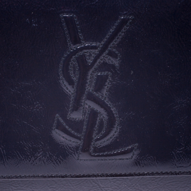 Pre Owned Saint Laurent Navy Blue Patent Leather Belle De Jour Flap Clutch