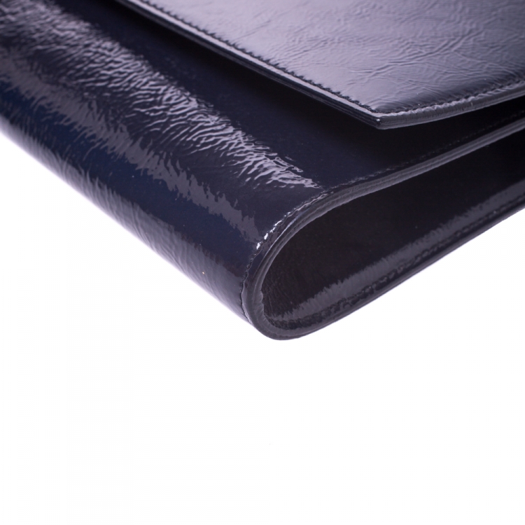 Pre Owned Saint Laurent Navy Blue Patent Leather Belle De Jour Flap Clutch