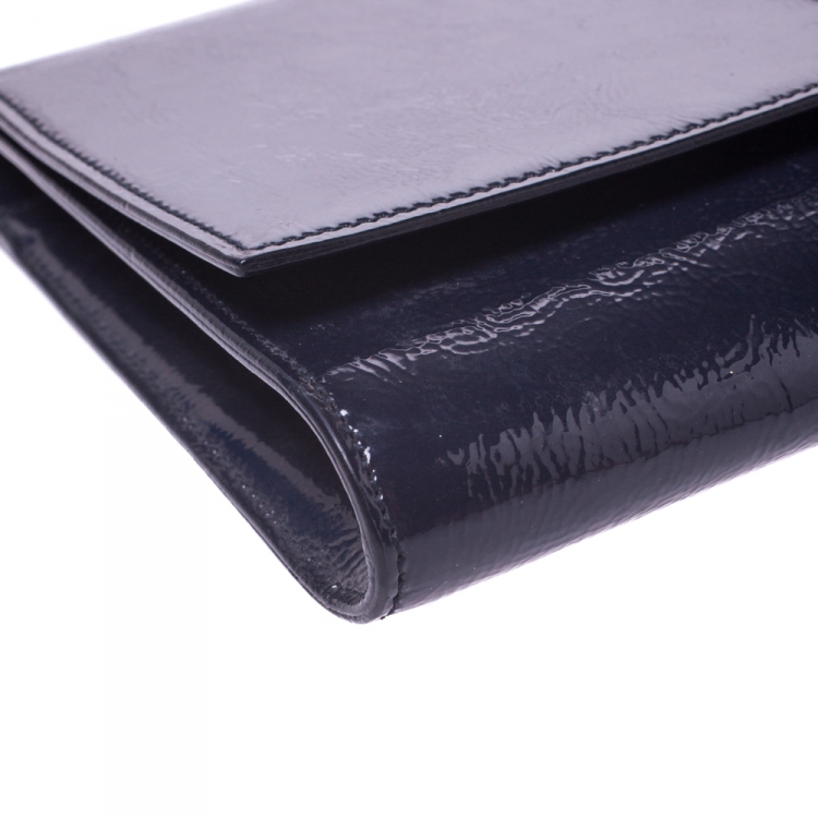 Pre Owned Saint Laurent Navy Blue Patent Leather Belle De Jour Flap Clutch