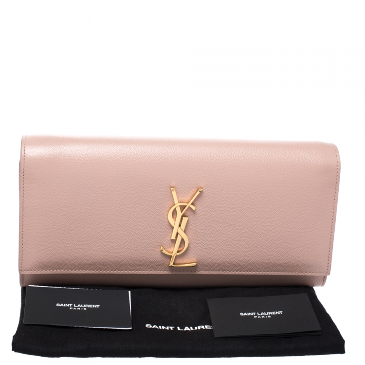 Pre Owned Saint Laurent Pink Monogram Leather Kate Clutch