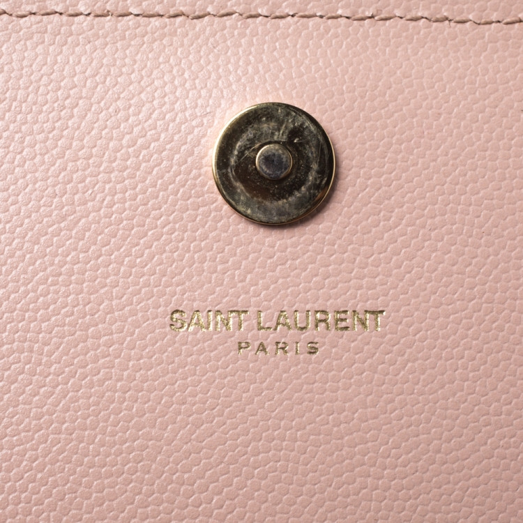 Pre Owned Saint Laurent Pink Monogram Leather Kate Clutch