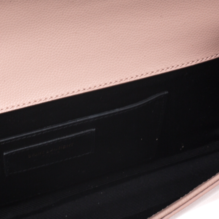 Pre Owned Saint Laurent Pink Monogram Leather Kate Clutch