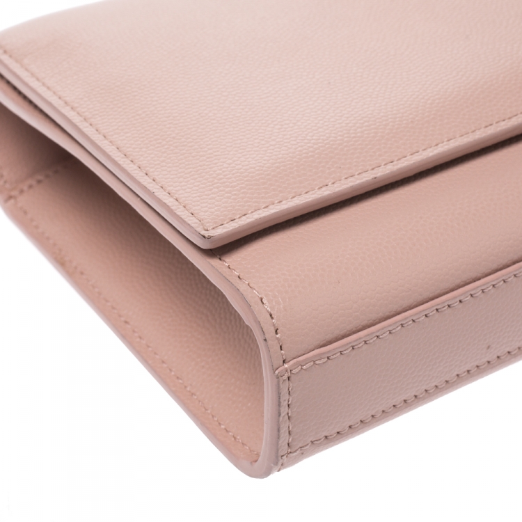 Pre Owned Saint Laurent Pink Monogram Leather Kate Clutch