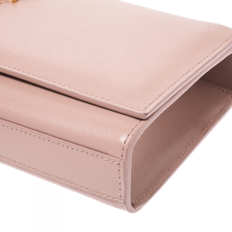 Pre Owned Saint Laurent Pink Monogram Leather Kate Clutch