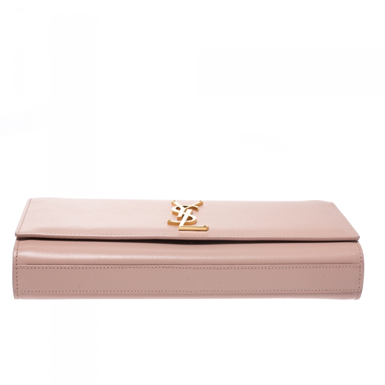 Pre Owned Saint Laurent Pink Monogram Leather Kate Clutch