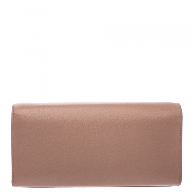 Pre Owned Saint Laurent Pink Monogram Leather Kate Clutch