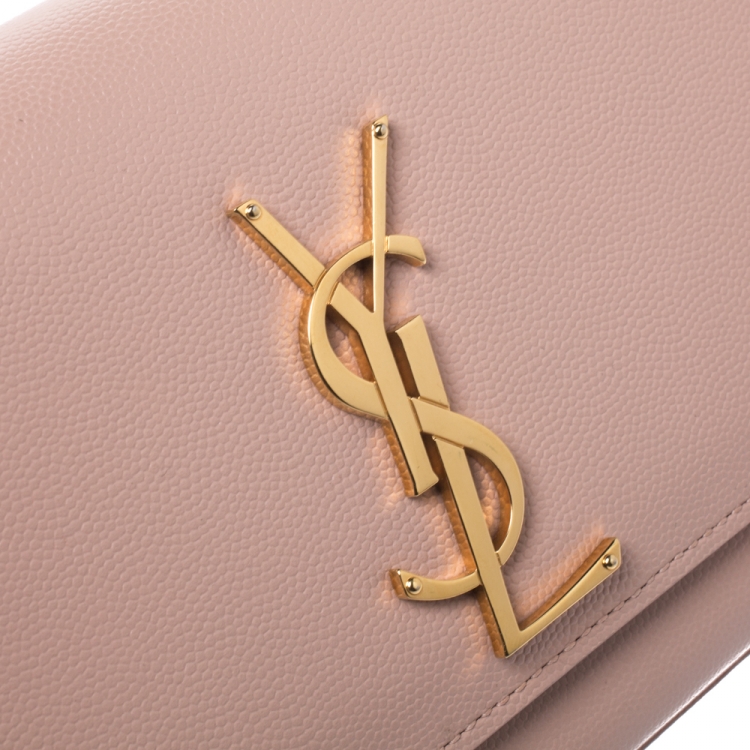 Pre Owned Saint Laurent Pink Monogram Leather Kate Clutch