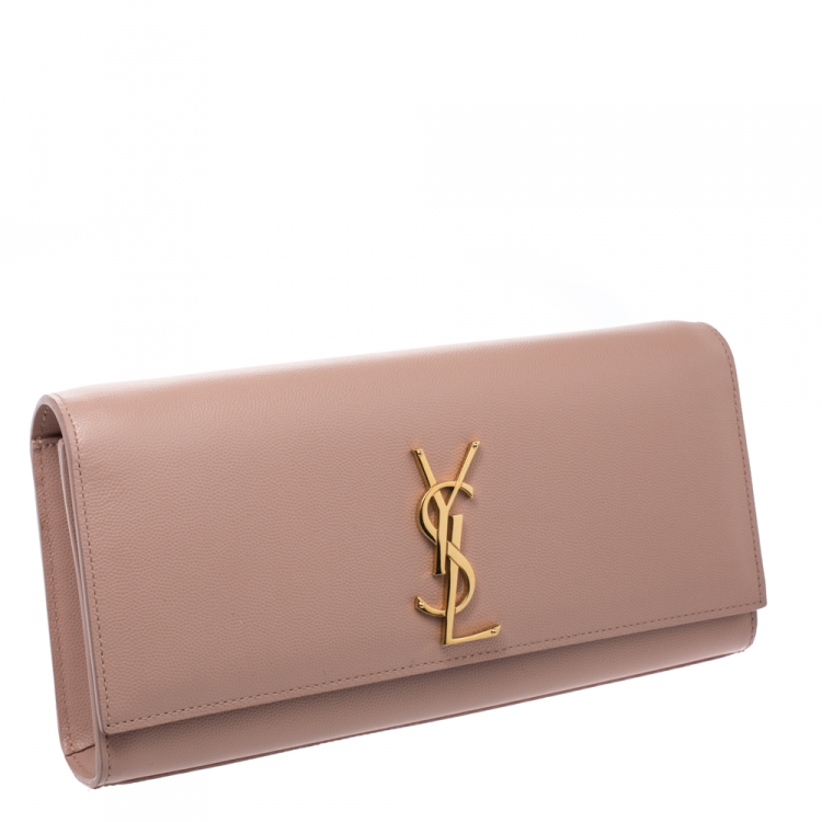Pre Owned Saint Laurent Pink Monogram Leather Kate Clutch