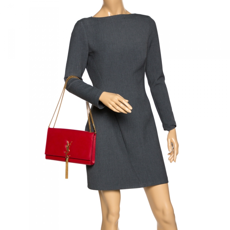 Pre Owned Saint Laurent Red Leather Medium Kate Tassel Shoulder Bag