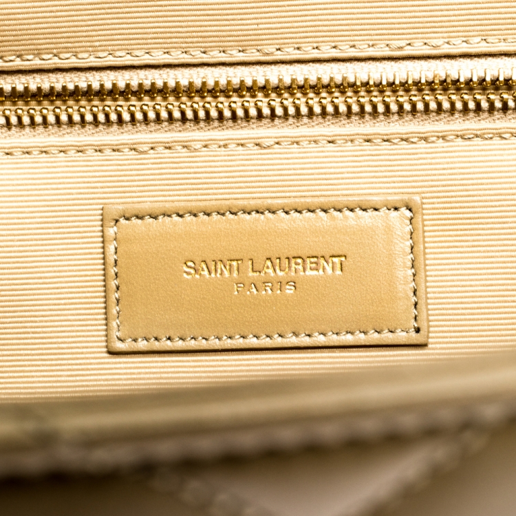 Pre Owned Saint Laurent Beige Matelasse Leather Large Cassandre Flap Bag