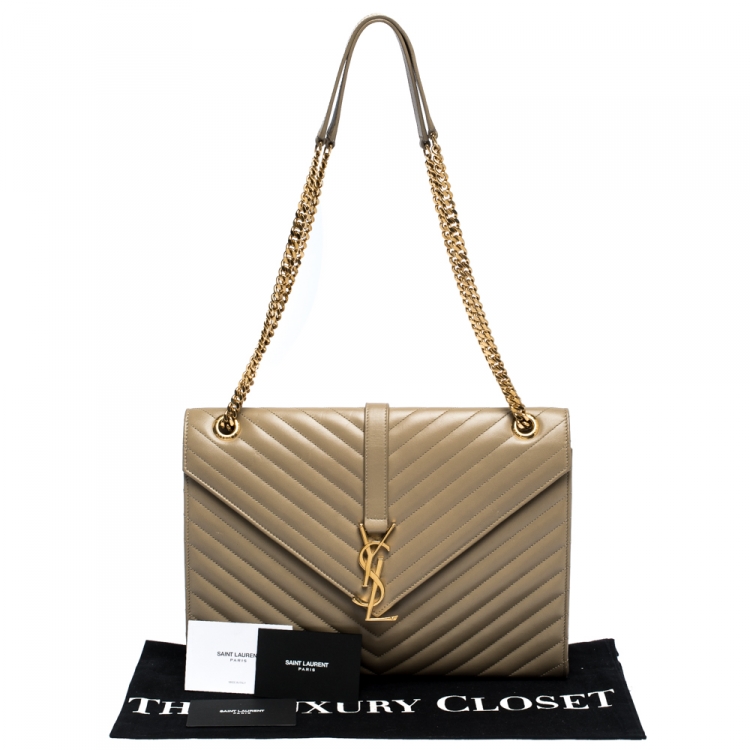 Pre Owned Saint Laurent Beige Matelasse Leather Large Cassandre Flap Bag