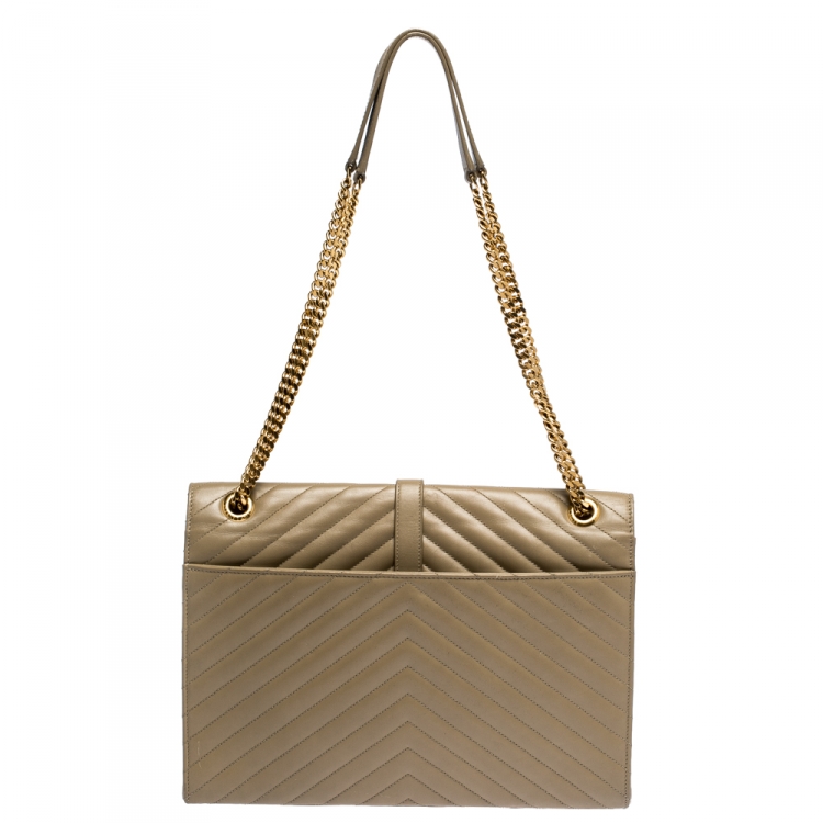Pre Owned Saint Laurent Beige Matelasse Leather Large Cassandre Flap Bag