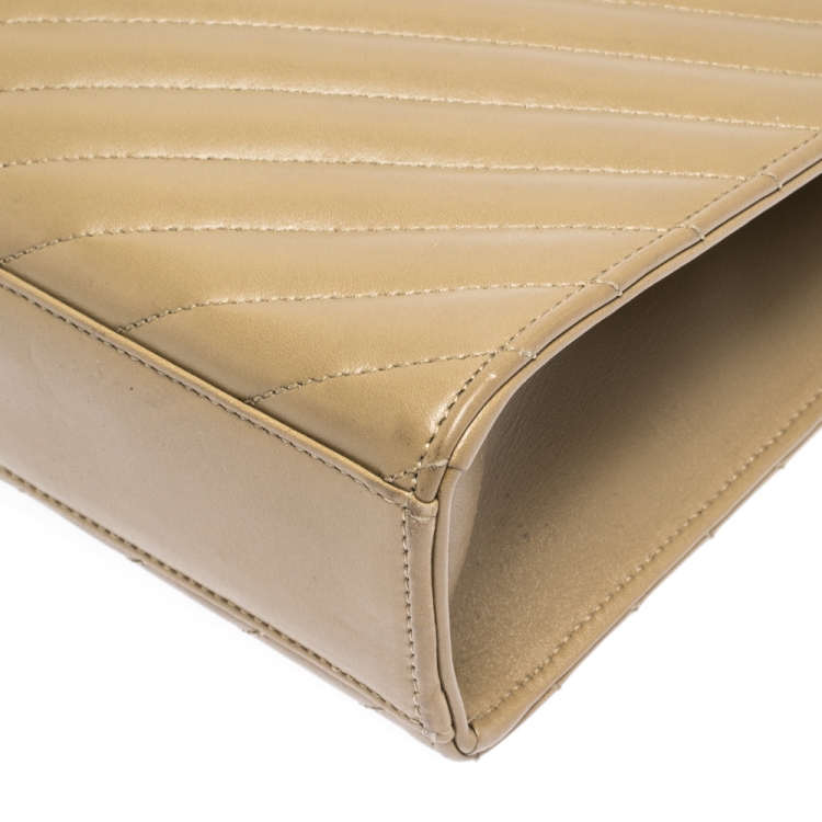 Pre Owned Saint Laurent Beige Matelasse Leather Large Cassandre Flap Bag