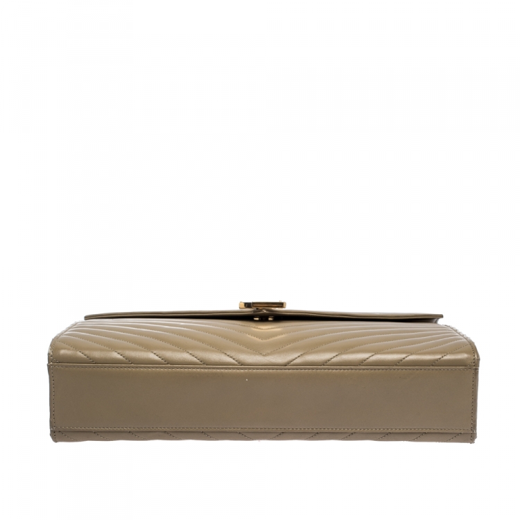 Pre Owned Saint Laurent Beige Matelasse Leather Large Cassandre Flap Bag