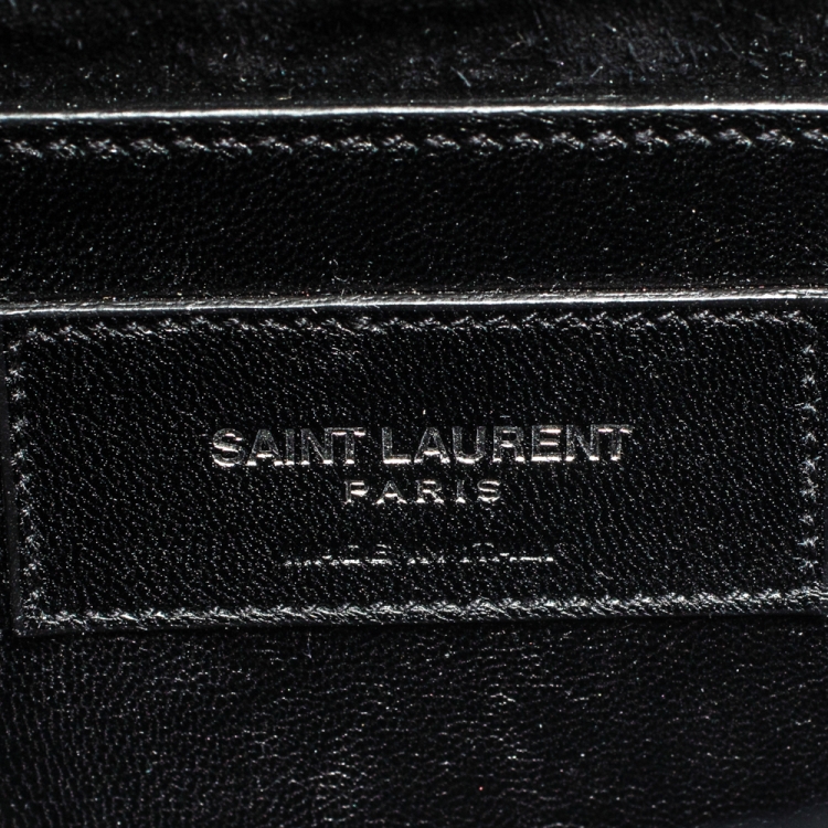 Pre Owned Saint Laurent Paris Black Croc Embossed Leather Kate Monogram Clutch