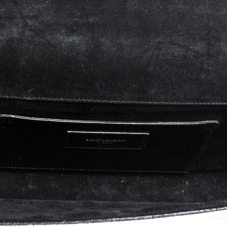 Pre Owned Saint Laurent Paris Black Croc Embossed Leather Kate Monogram Clutch