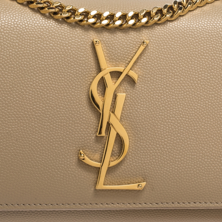 Pre Owned Saint Laurent Beige Leather Small Monogram Kate Shoulder Bag