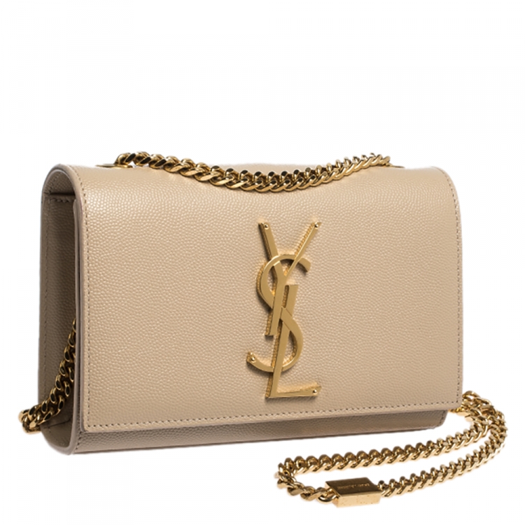 Pre Owned Saint Laurent Beige Leather Small Monogram Kate Shoulder Bag
