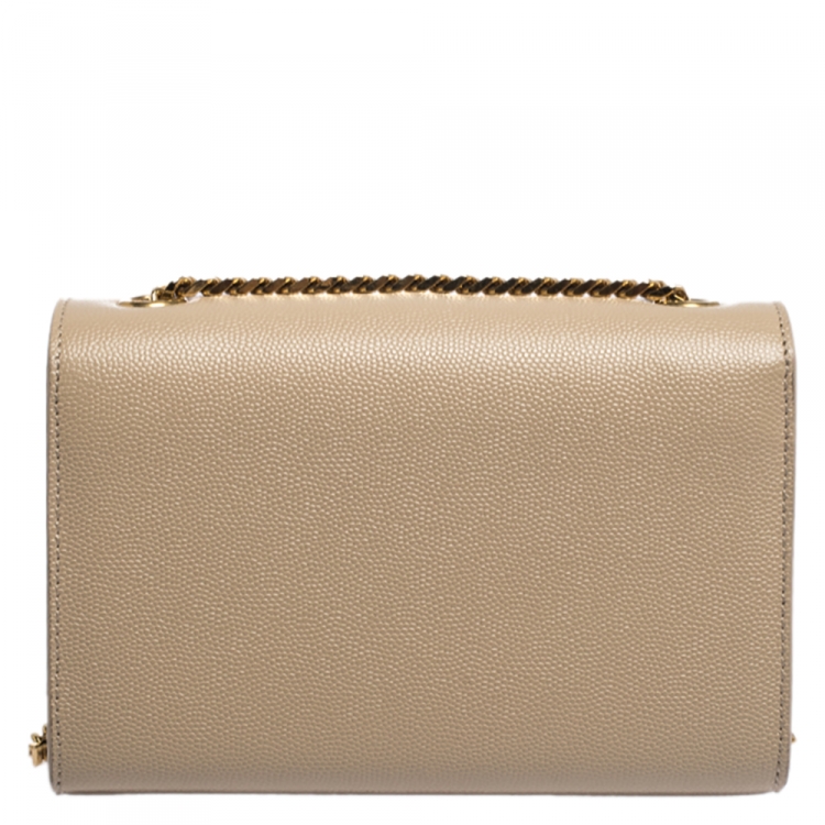 Pre Owned Saint Laurent Beige Leather Small Monogram Kate Shoulder Bag