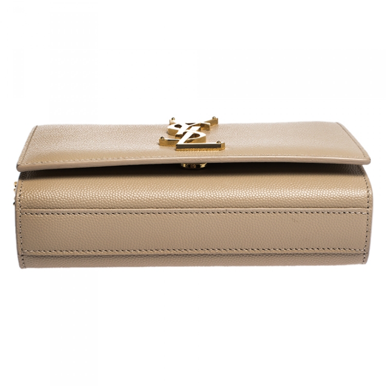 Pre Owned Saint Laurent Beige Leather Small Monogram Kate Shoulder Bag