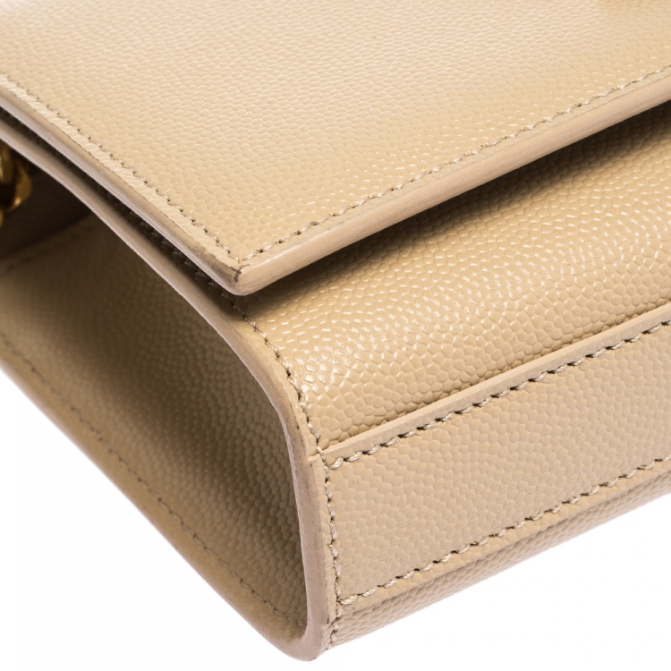 Pre Owned Saint Laurent Beige Leather Small Monogram Kate Shoulder Bag