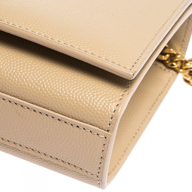 Pre Owned Saint Laurent Beige Leather Small Monogram Kate Shoulder Bag